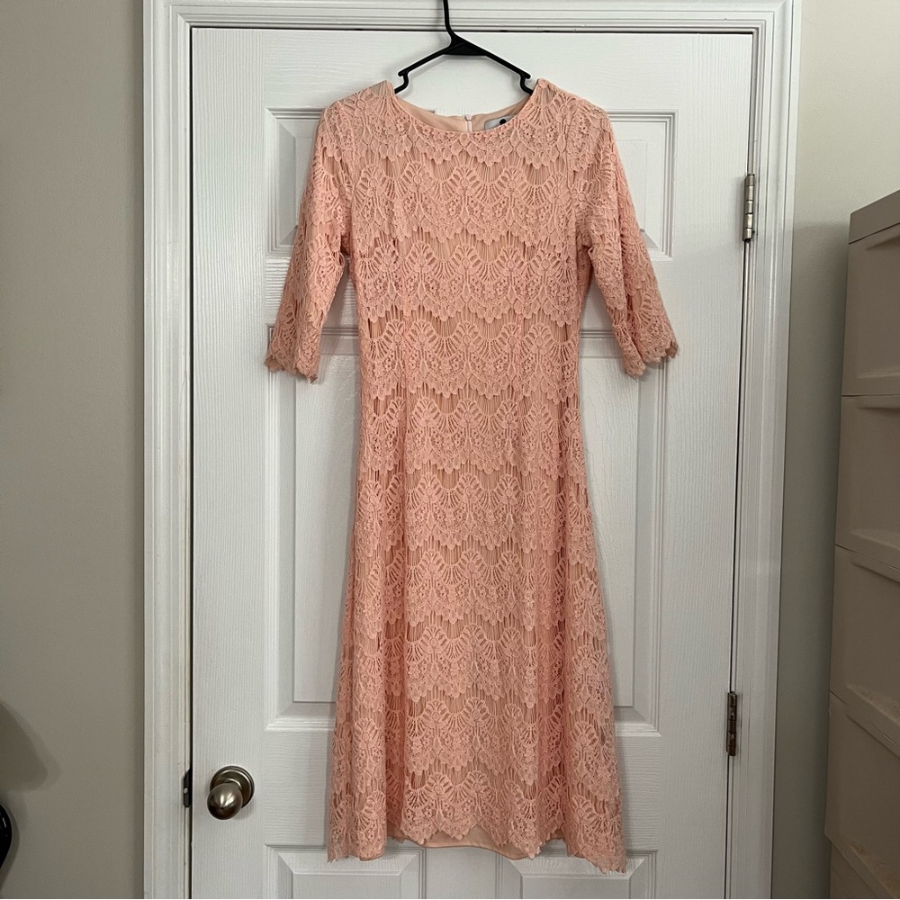 Pink Peach Modest Lace Dress, size Medium by Dainty Jewells Clothier